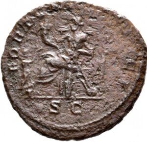 RIC IV Septimius Severus 875 (dupondius) Septimius Severus reverse, Fortuna, draped, seated left on low seat, holding corn...
