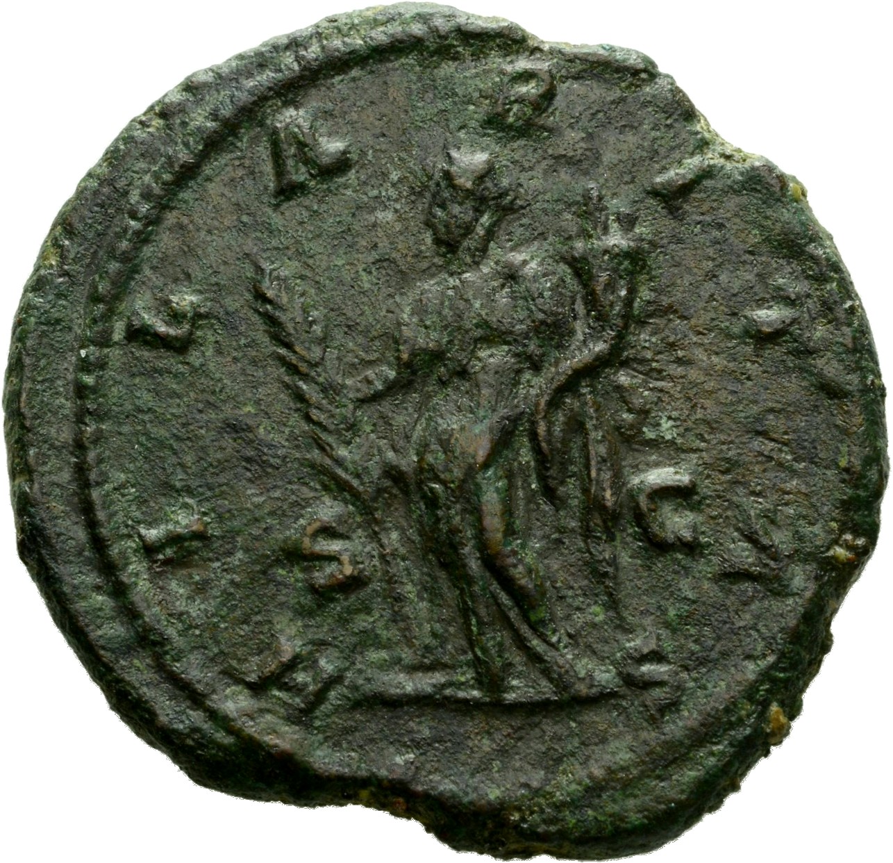RIC IV Septimius Severus 877 (as) Septimius Severus reverse, Hilaritas, draped, standing left, holding long palm in right ...