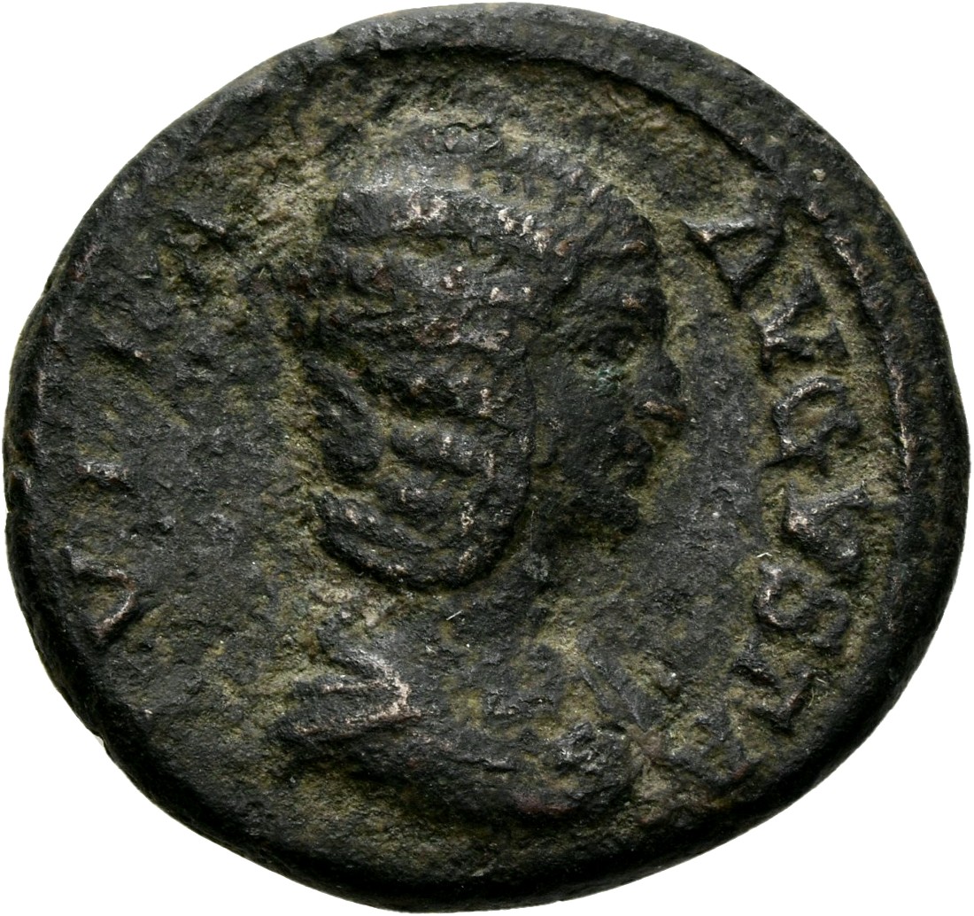 RIC IV Septimius Severus 877 (dupondius) Septimius Severus obverse, Bust of Julia Domna, hair waved and coiled at back, dr...