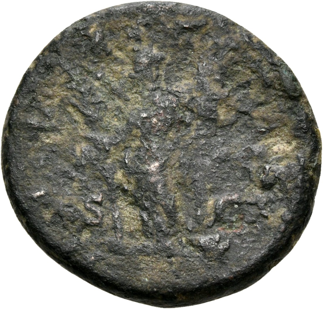RIC IV Septimius Severus 877 (dupondius) Septimius Severus reverse, Hilaritas, draped, standing left, holding long palm in...
