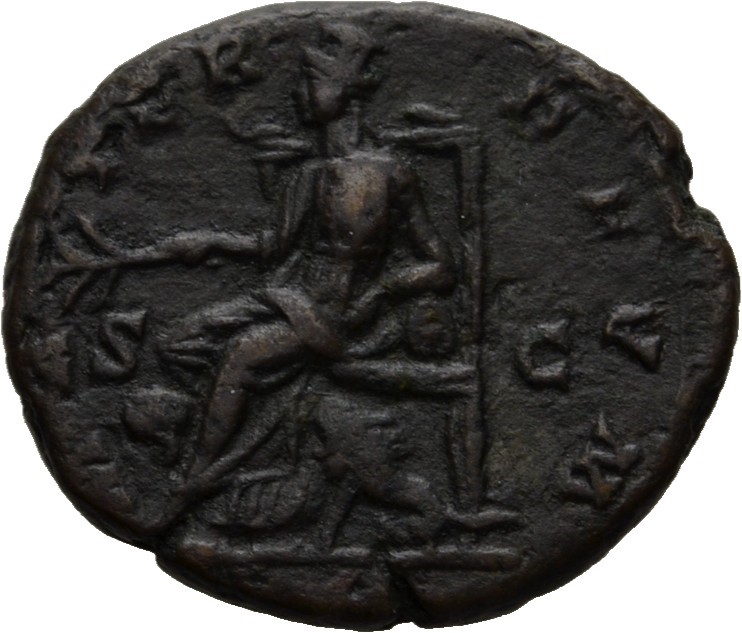 RIC IV Septimius Severus 883 (as) Septimius Severus reverse, Cybele, towered, draped, seated left on throne, holding branc...