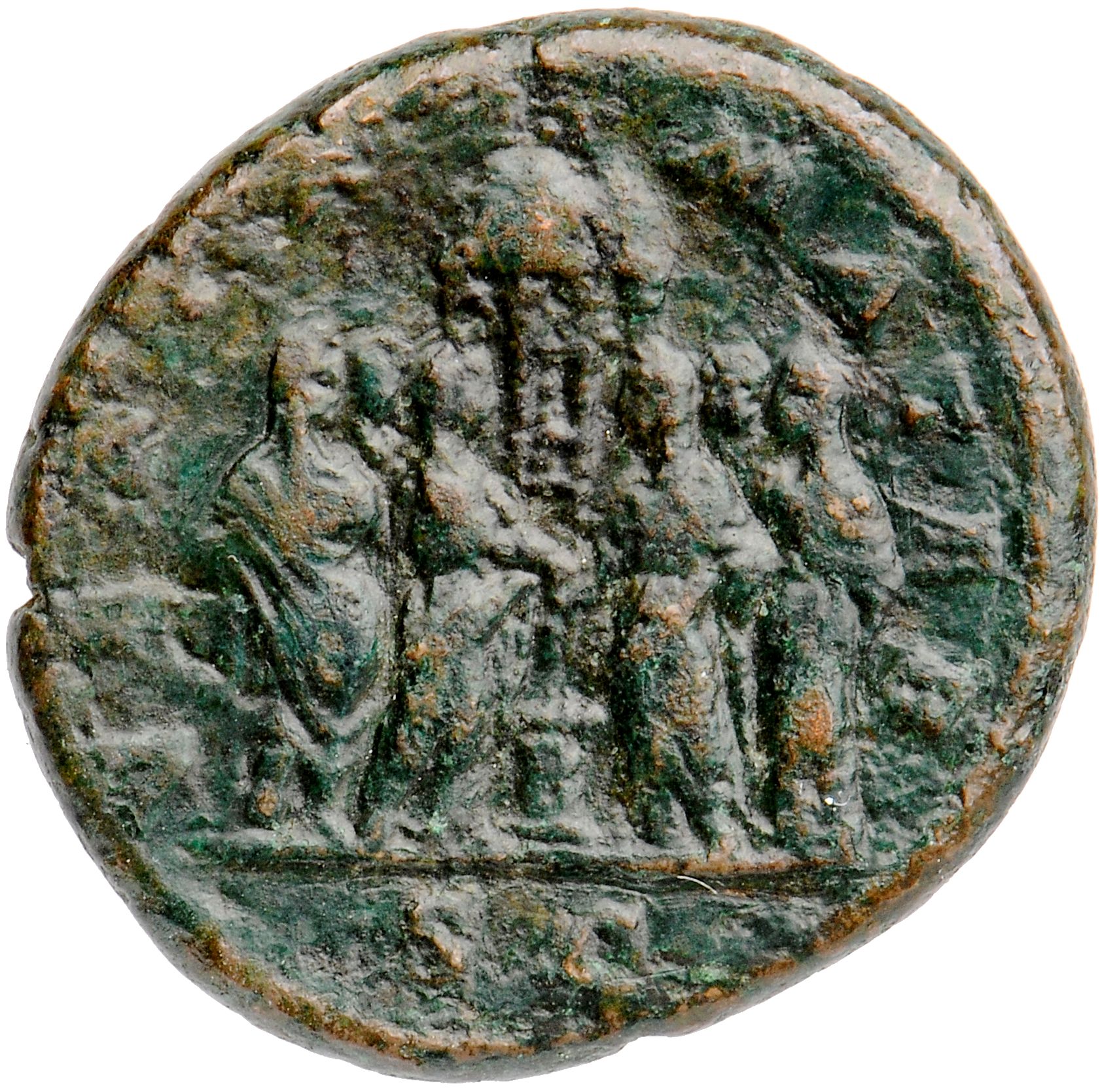 RIC IV Septimius Severus 892A Septimius Severus reverse, Six Vestals, sacrificing in front of the temple of Vesta