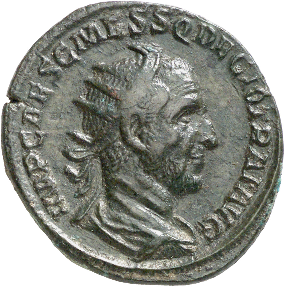 RIC IV Trajan Decius 105C Trajan Decius obverse, Bust of Trajan Decius, radiate, draped, cuirassed, right