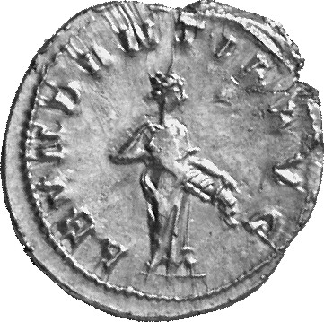 RIC IV Trajan Decius 10A Trajan Decius reverse, Abundantia, draped, standing right, emptying cornucopiae held in both hands