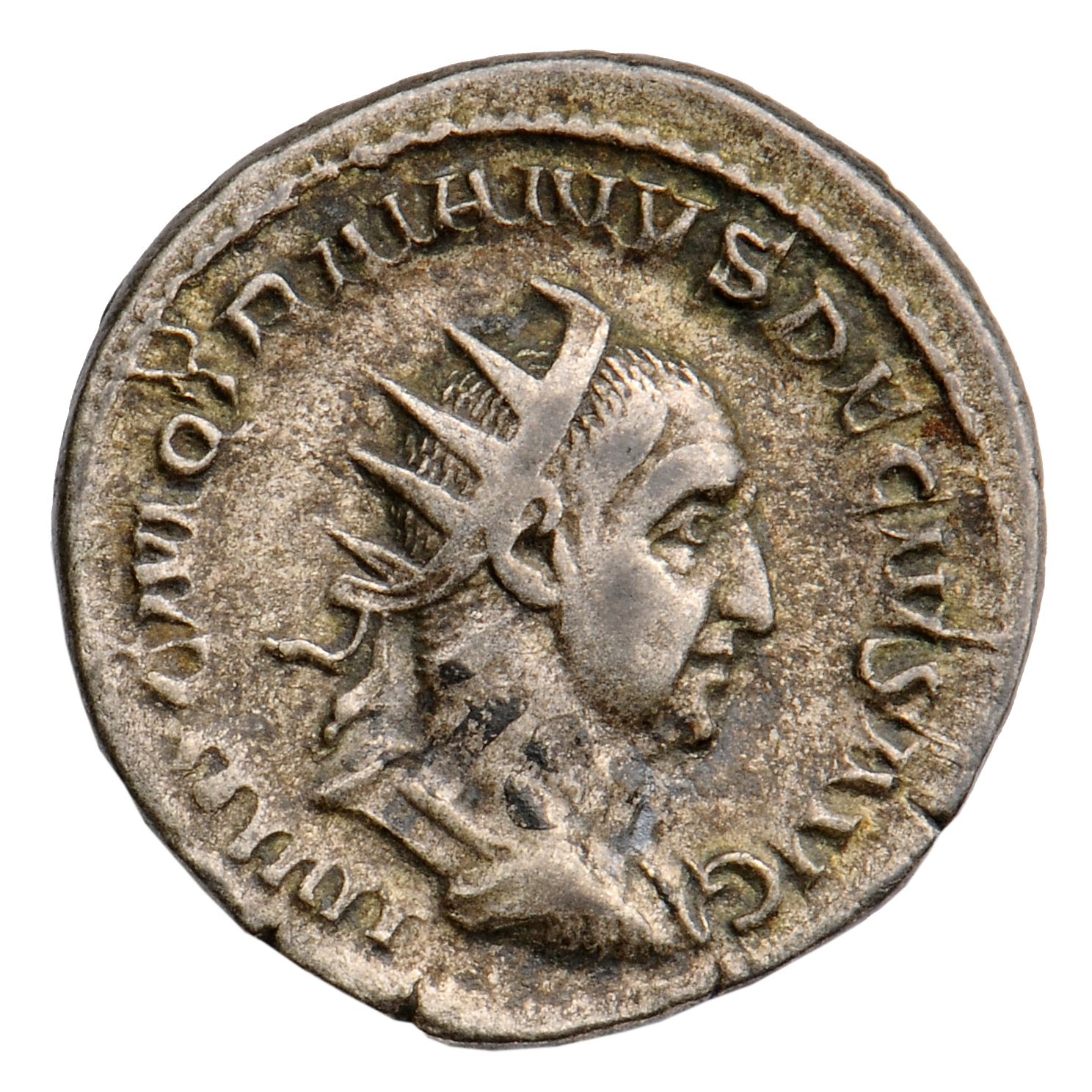 RIC IV Trajan Decius 10B Trajan Decius obverse, Bust of Trajan Decius, radiate, draped, cuirassed, right