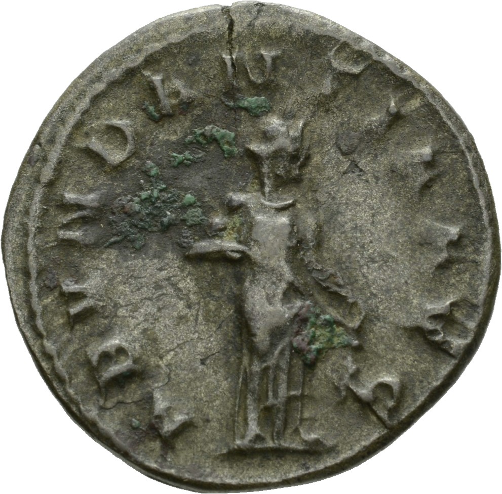 RIC IV Trajan Decius 10B Trajan Decius reverse, Abundantia, draped, standing right, emptying cornucopiae held in both hands
