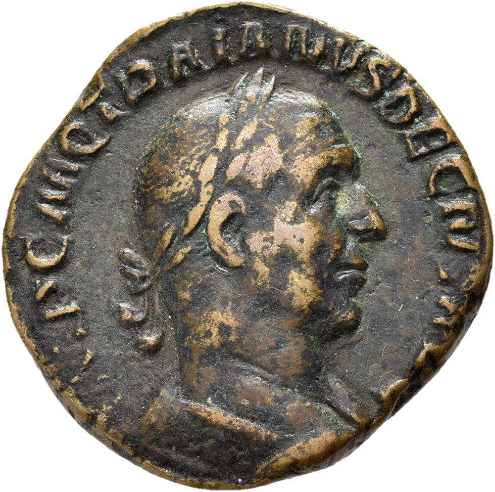 RIC IV Trajan Decius 112A Trajan Decius obverse, Bust of Trajan Decius, laureate, cuirassed, right