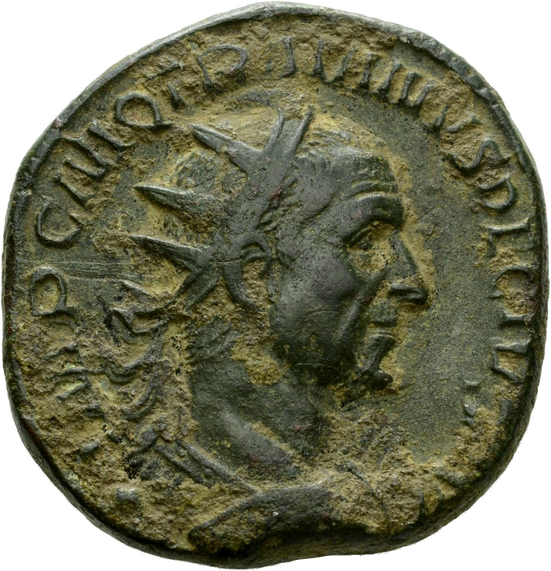 RIC IV Trajan Decius 112F Trajan Decius obverse, Bust of Trajan Decius, radiate, draped, cuirassed, right