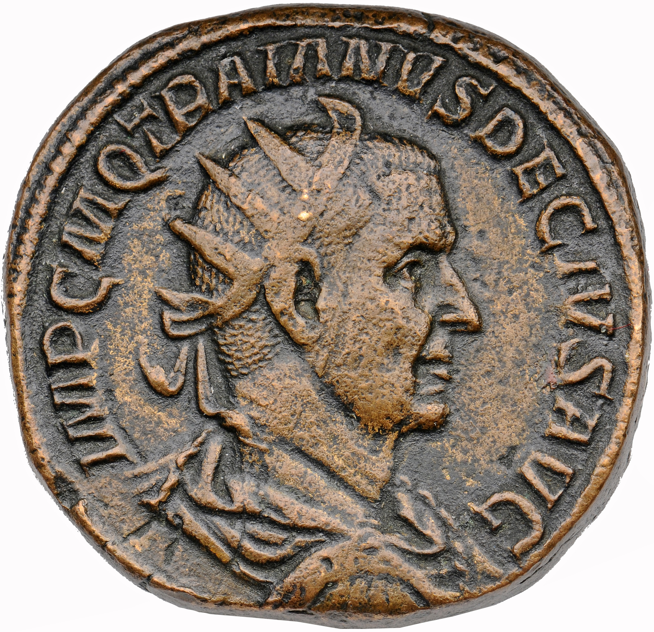 RIC IV Trajan Decius 115 Trajan Decius obverse, Drapierte Panzerbüste des Decius n. r. (in der Ansicht von hinten), mit St...