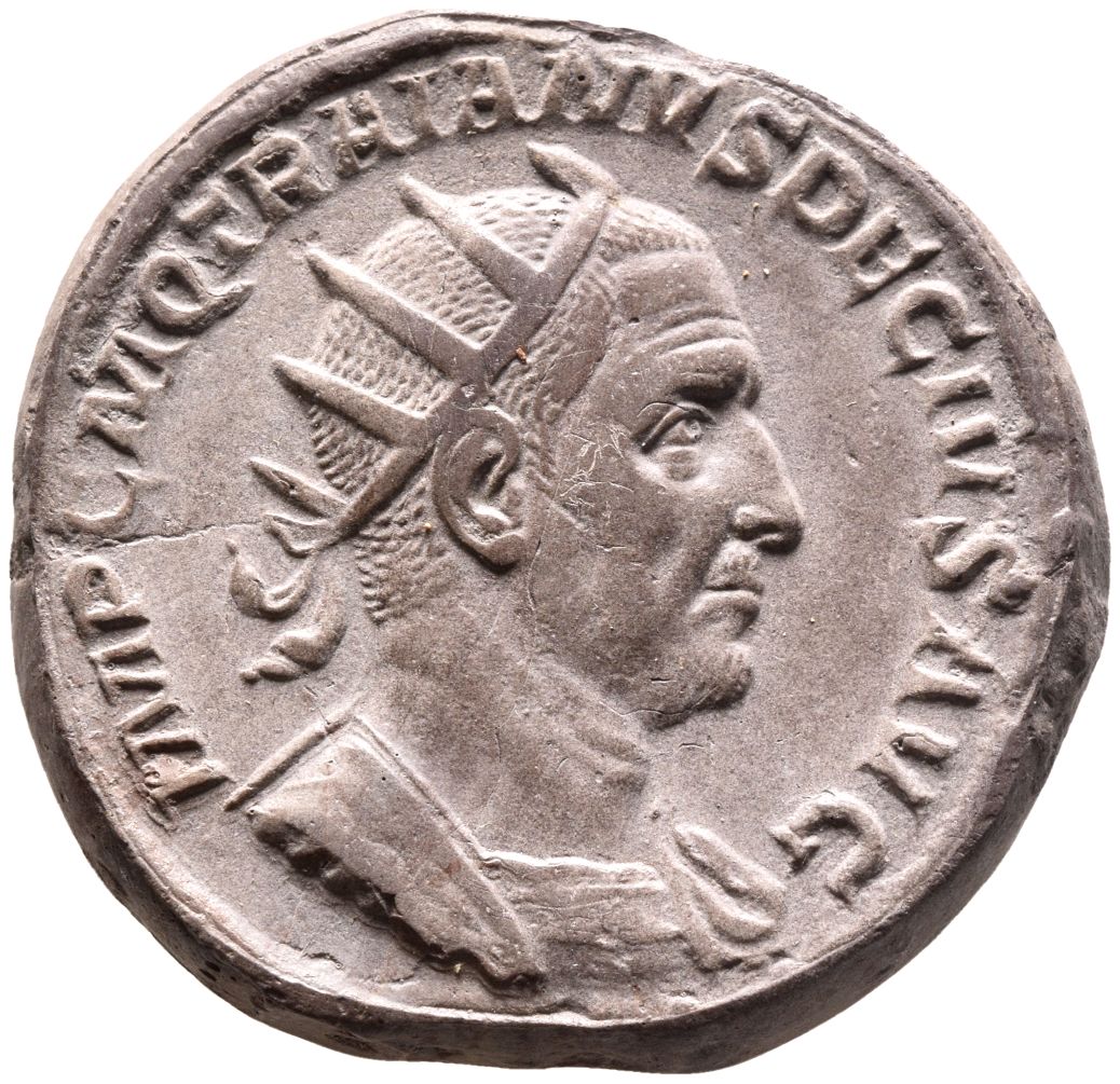 RIC IV Trajan Decius 115A Trajan Decius obverse, Bust of Trajan Decius, radiate, cuirassed, right