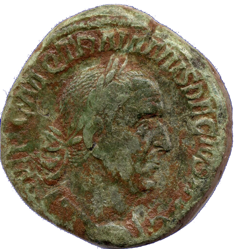 RIC IV Trajan Decius 124 Trajan Decius obverse, Bekränzte, gerüstete Büste des Traiananus Decius nach r.; im Perlkreis.