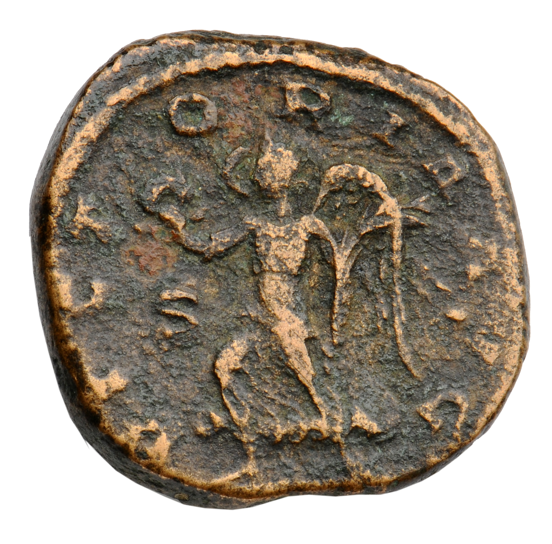 RIC IV Trajan Decius 126D Trajan Decius reverse, Victory, winged, draped, running left, holding wreath in right hand and p...