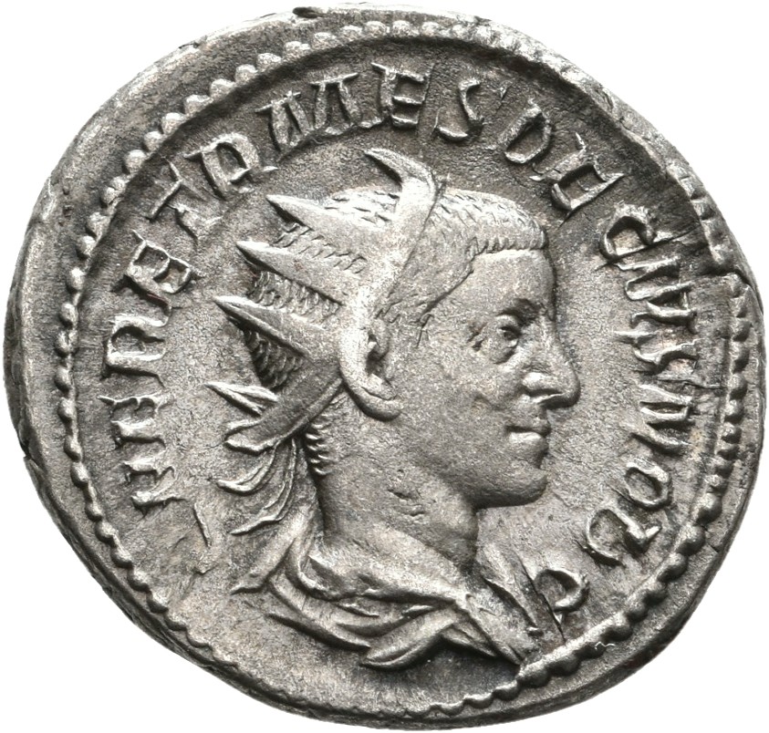 RIC IV Trajan Decius 146 Trajan Decius obverse — Bust of Herennius Etruscus, radiate, draped, right