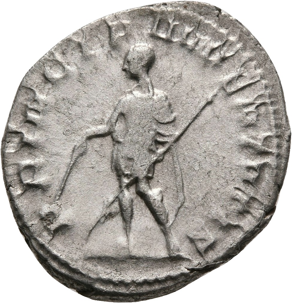 RIC IV Trajan Decius 147C Trajan Decius reverse, Herennius, in military attire, standing left, holding wand in right hand ...