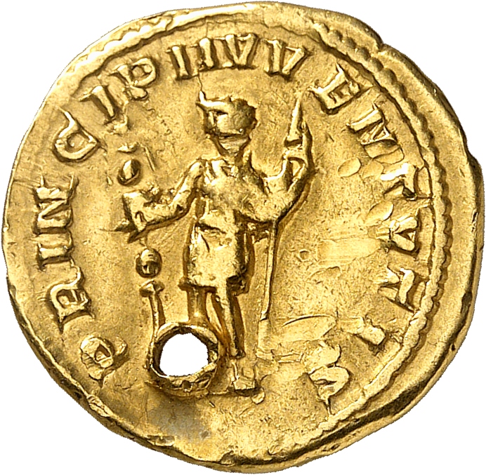 RIC IV Trajan Decius 148A Trajan Decius reverse, Herennius, in military attire, standing left, holding standard in right h...