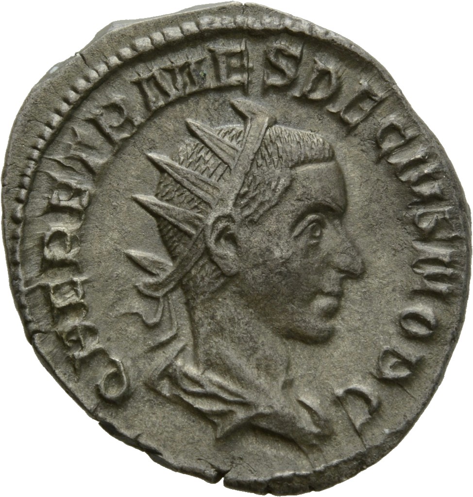 RIC IV Trajan Decius 149 Trajan Decius obverse, Bust of Herennius Etruscus, radiate, draped, right