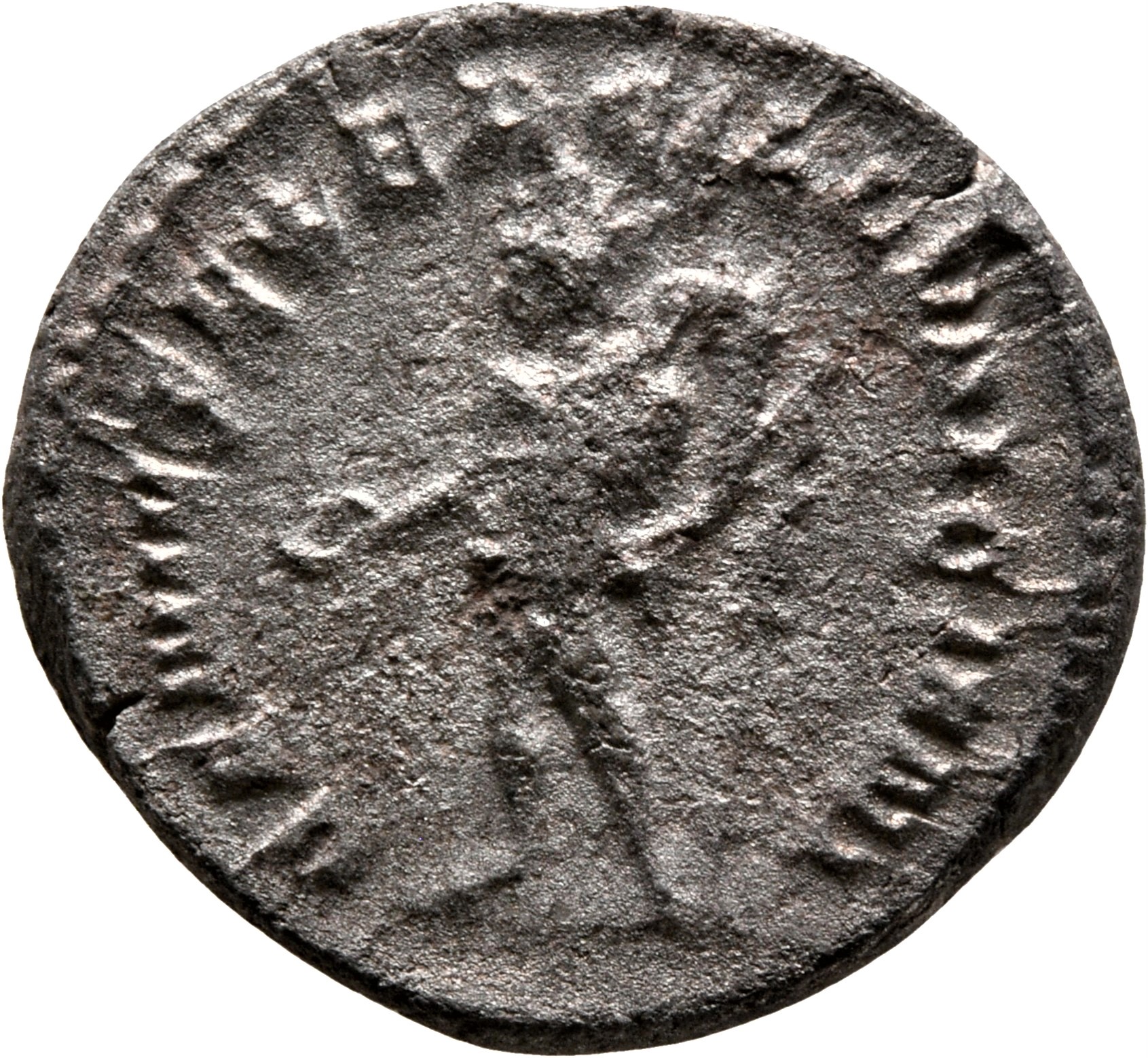 RIC IV Trajan Decius 16 Trajan Decius reverse, Genius, wearing polos on head, nude except for short cloak on shoulders, st...