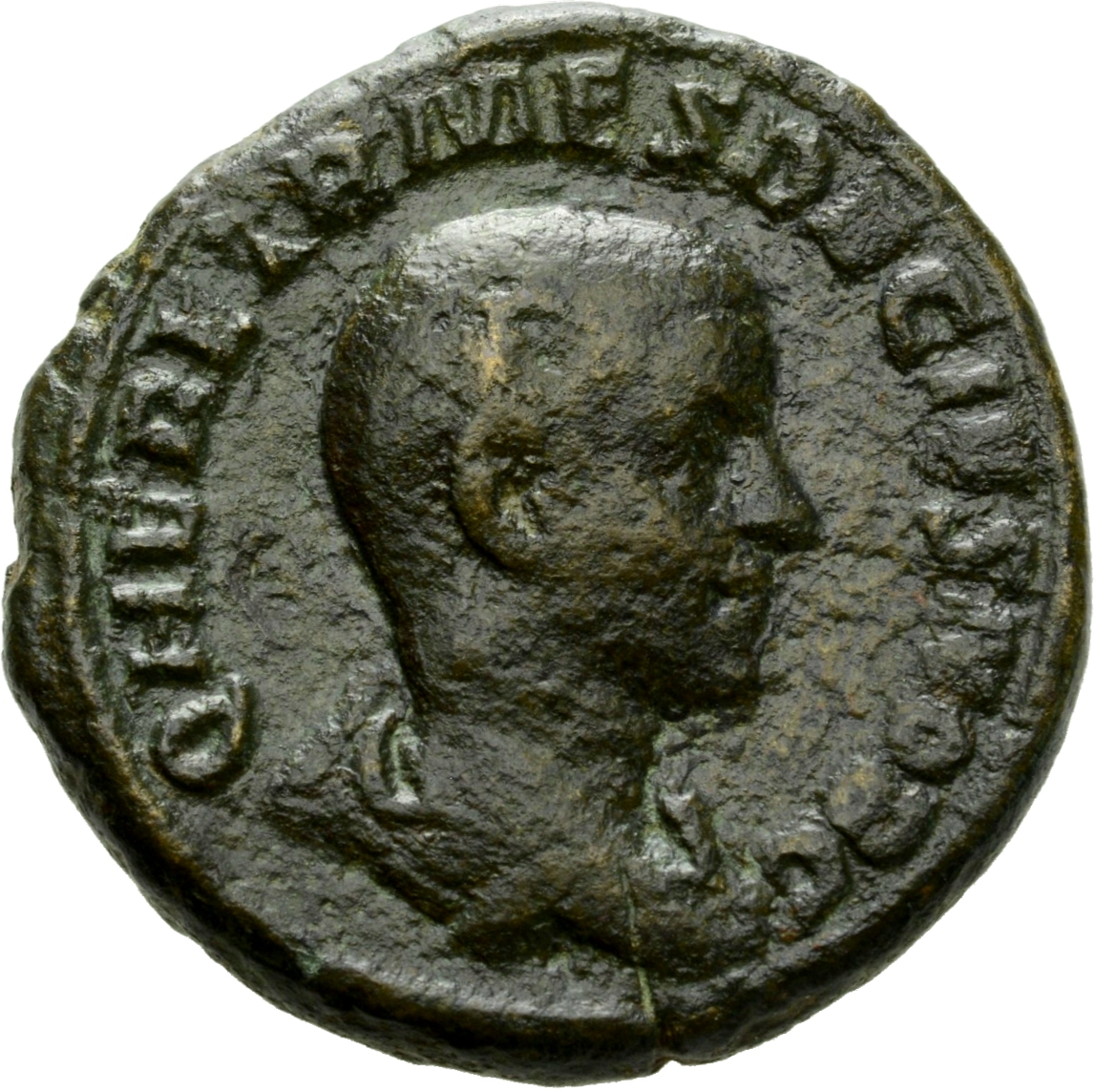 RIC IV Trajan Decius 167B (dupondius) Trajan Decius obverse, Bust of Herennius Etruscus, head bare, draped, cuirassed, right