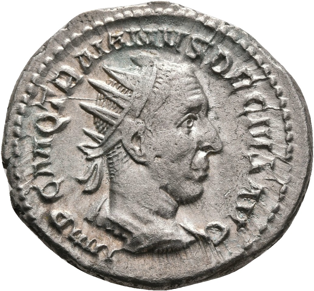 RIC IV Trajan Decius 16C Trajan Decius obverse, Bust of Trajan Decius, radiate, draped, cuirassed, right