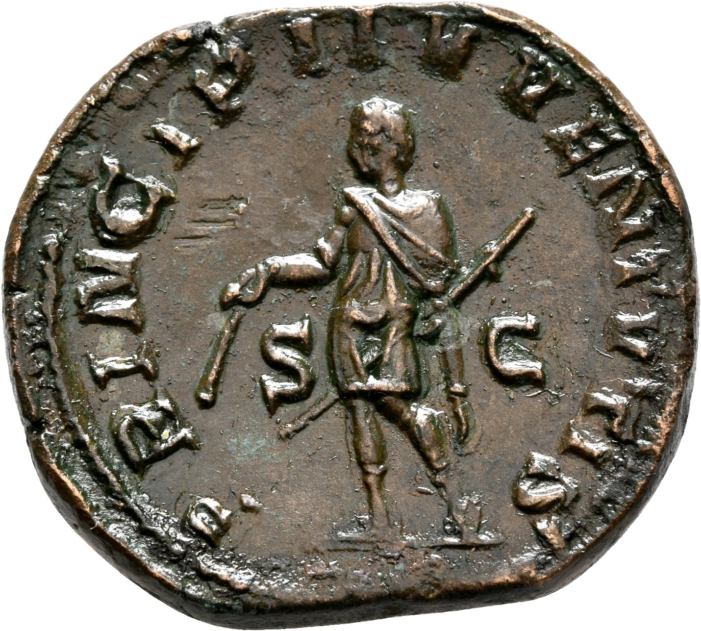RIC IV Trajan Decius 171A Trajan Decius reverse — Herennius, in military attire, standing left, holding wand in right hand...