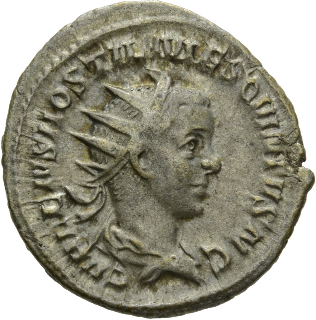 RIC IV Trajan Decius 177B Trajan Decius obverse, Bust of Hostilian, radiate, draped, right