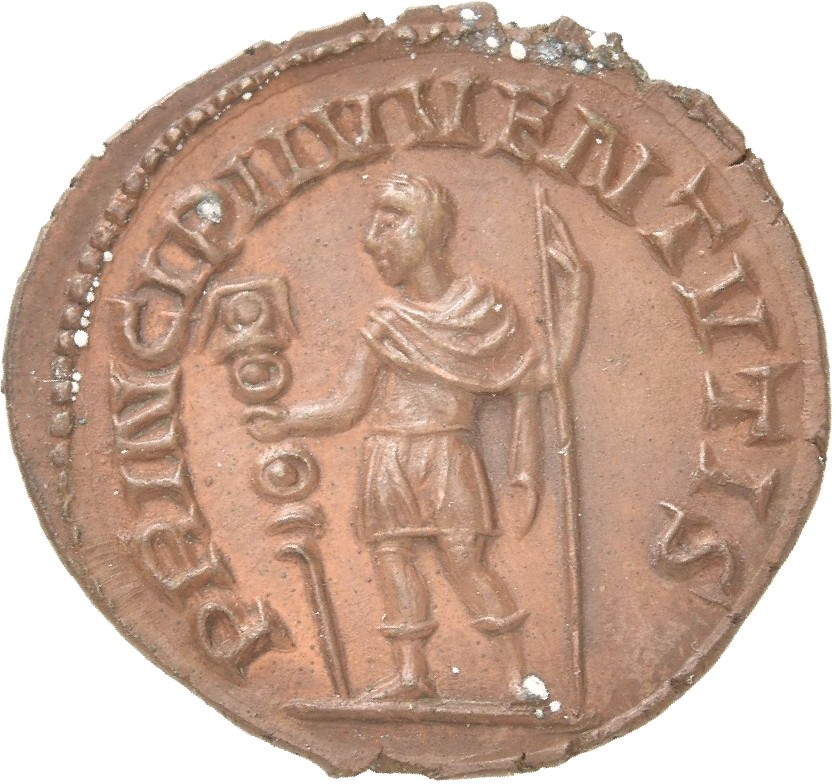 RIC IV Trajan Decius 181B Trajan Decius reverse, Hostilian, in military attire, standing left, holding standard in right h...
