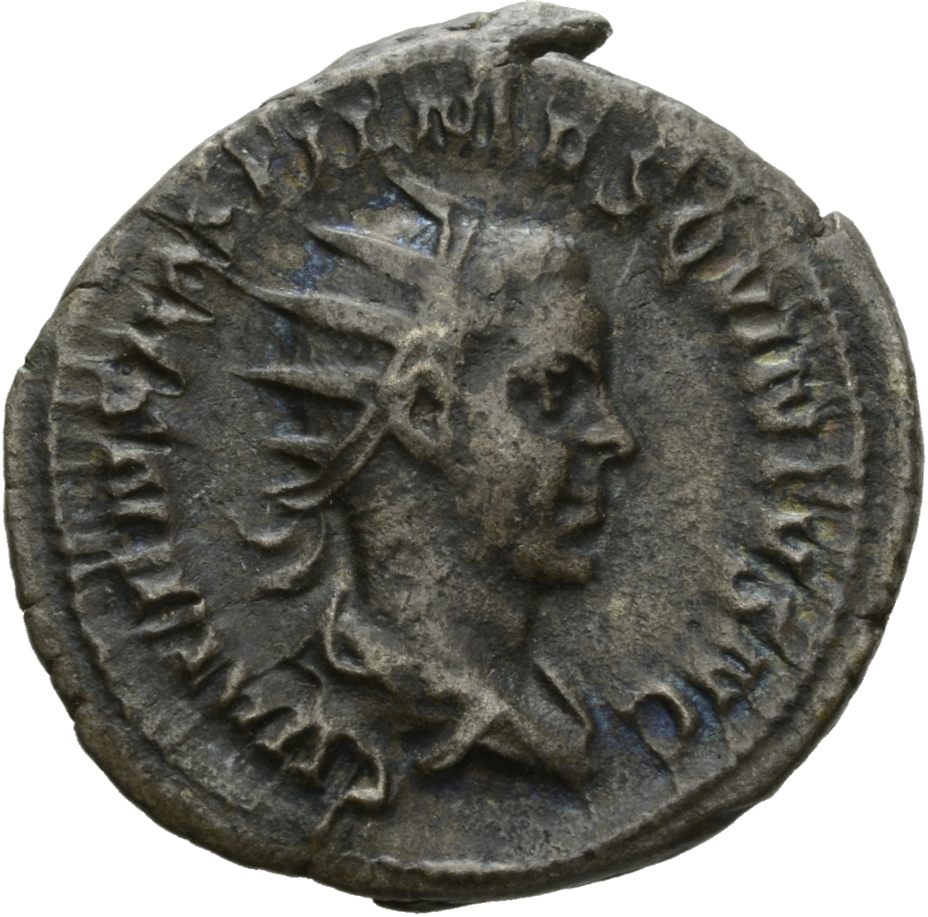 RIC IV Trajan Decius 181D Trajan Decius obverse, Bust of Hostilian, radiate, draped, right