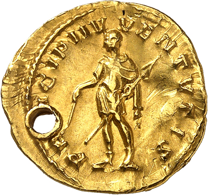 RIC IV Trajan Decius 183A Trajan Decius reverse, Hostilian, in military attire, standing left, holding wand in right hand ...