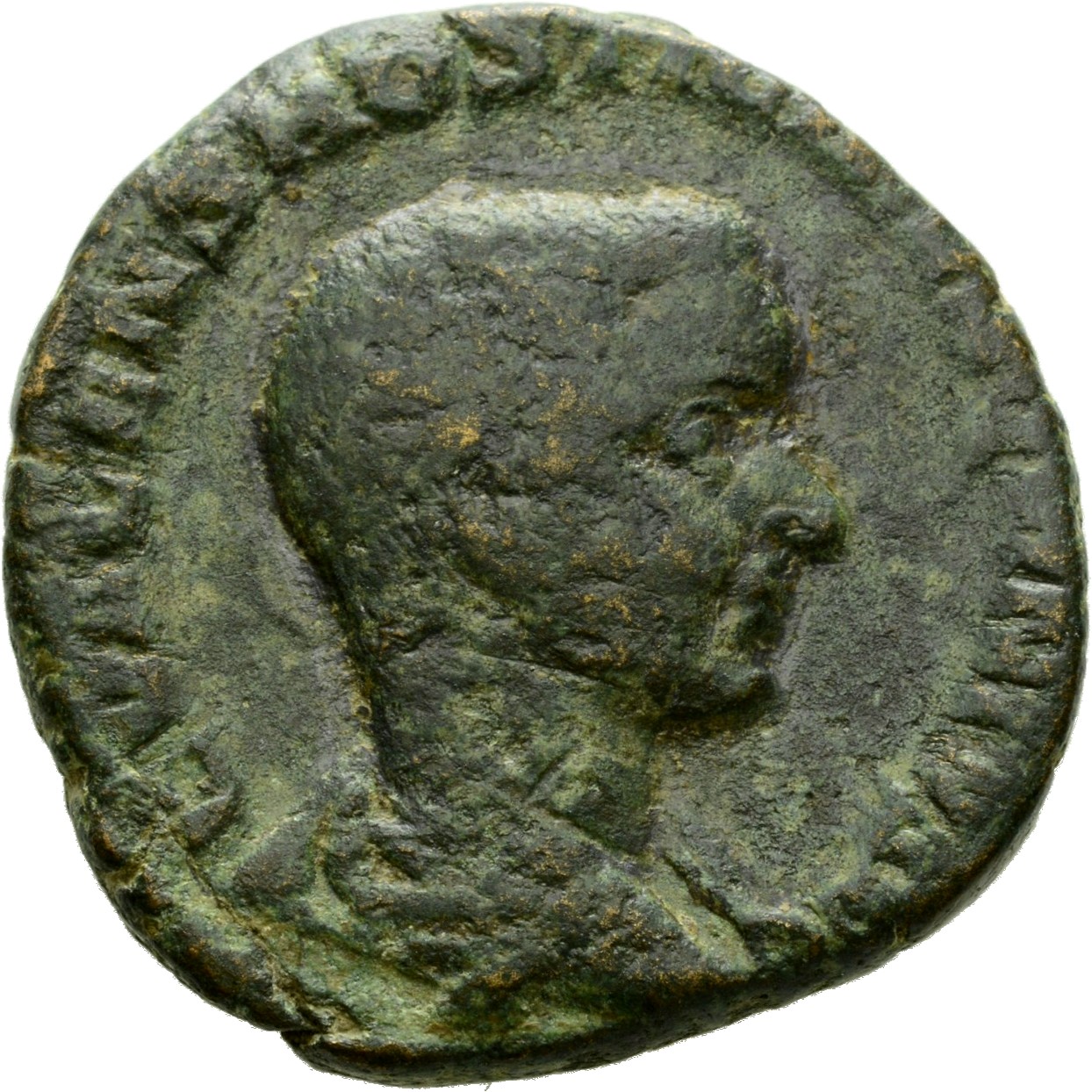 RIC IV Trajan Decius 214 Trajan Decius obverse, Bust of Hostilian, head bare, draped, right