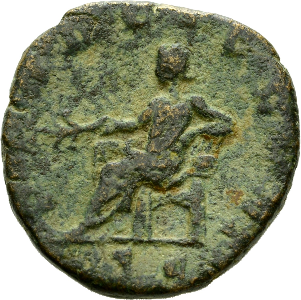 RIC IV Trajan Decius 214 Trajan Decius reverse, Apollo, half-draped, seated left, holding branch in right hand and resting...