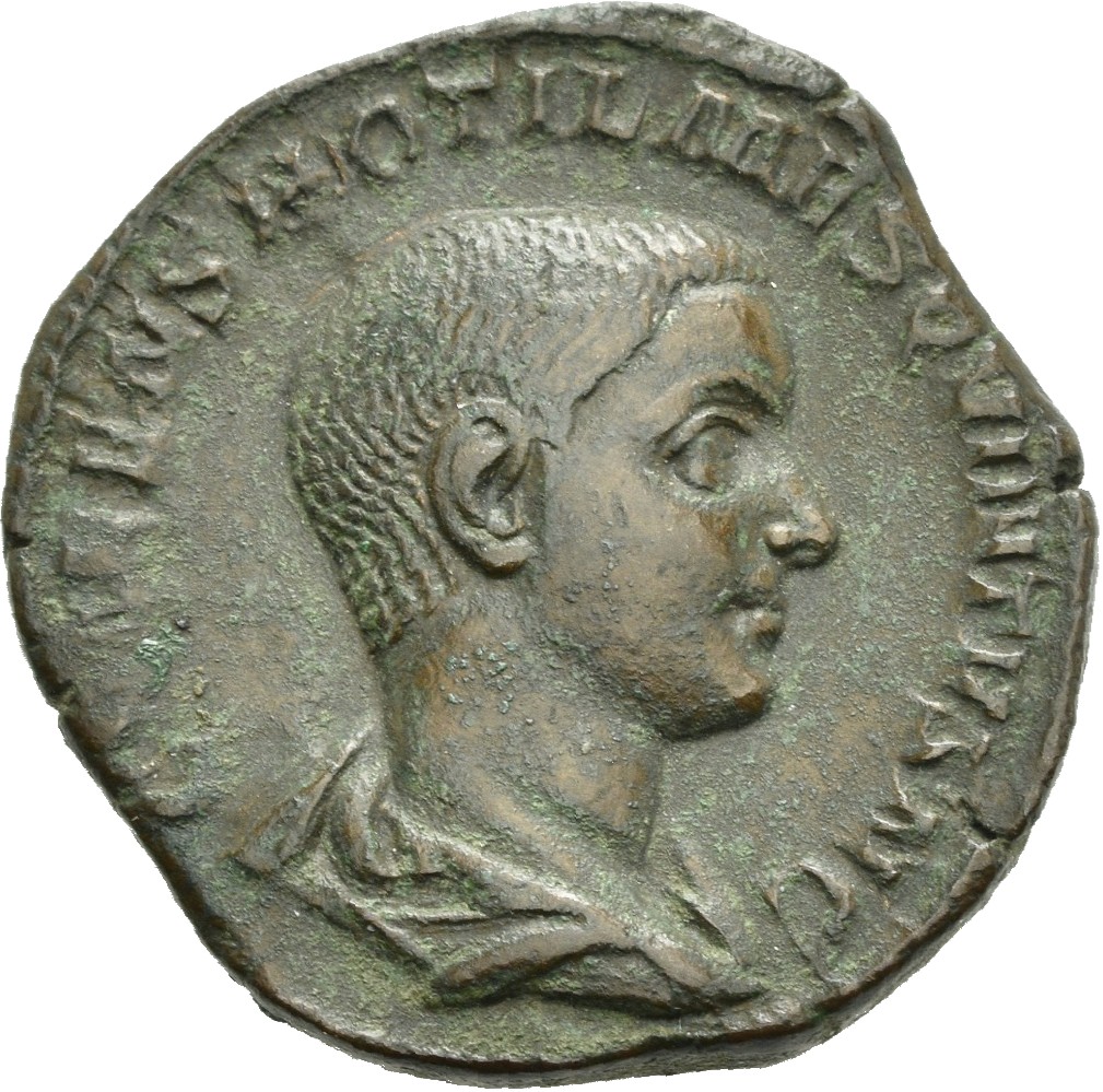 RIC IV Trajan Decius 214 Trajan Decius obverse — Bust of Hostilian, head bare, draped, right