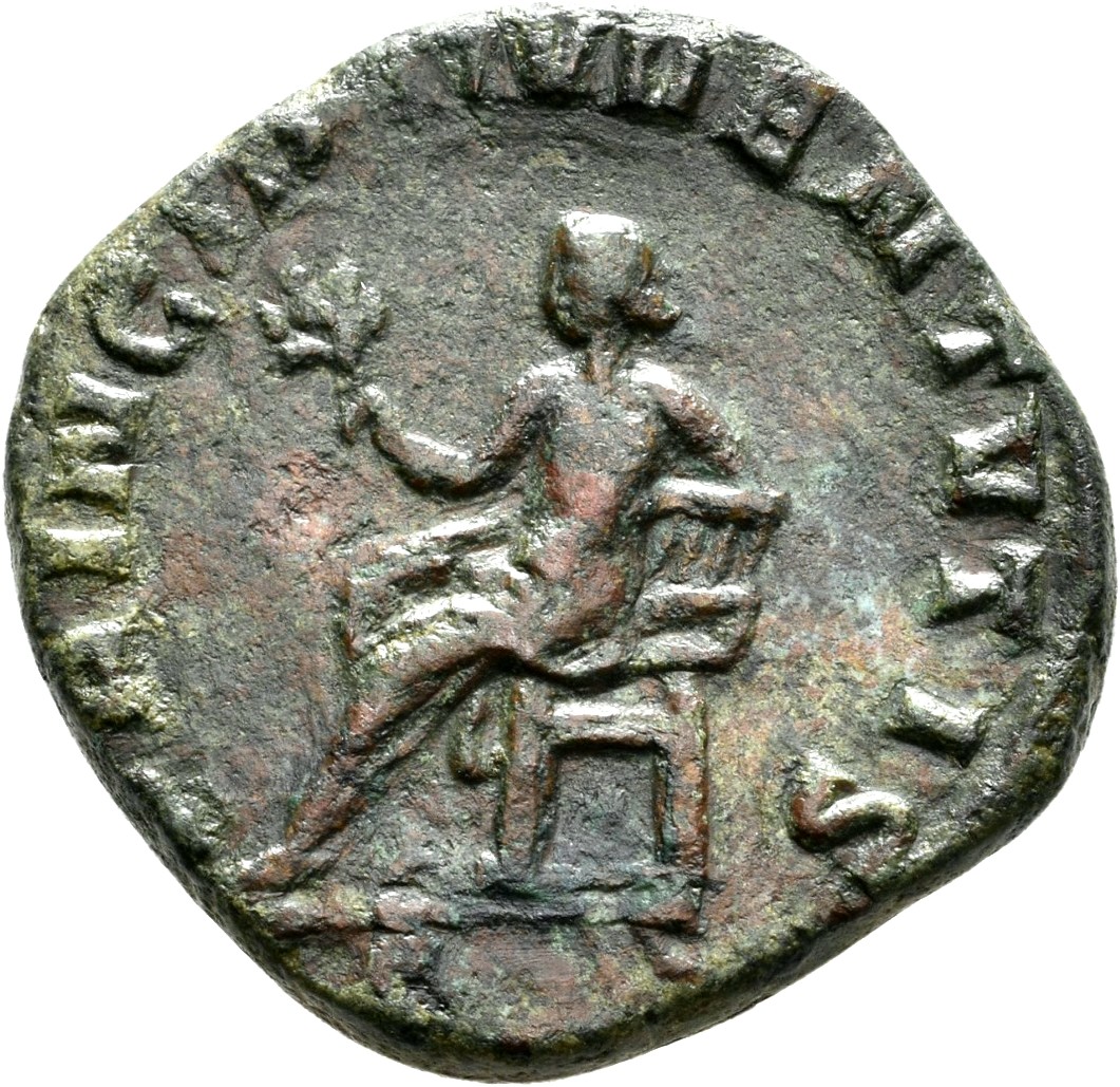 RIC IV Trajan Decius 215B (dupondius) Trajan Decius reverse, Apollo, half-draped, seated left, holding branch in right han...