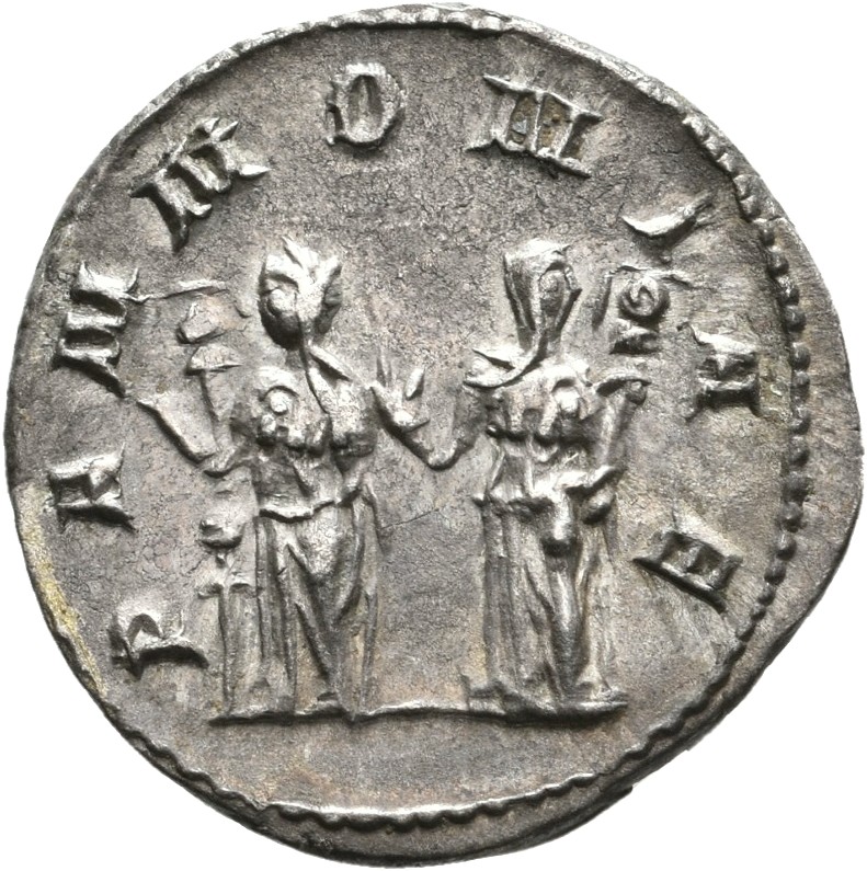 RIC IV Trajan Decius 21B Trajan Decius reverse — The two Pannoniae, both veiled, draped, standing front, turning left and ...