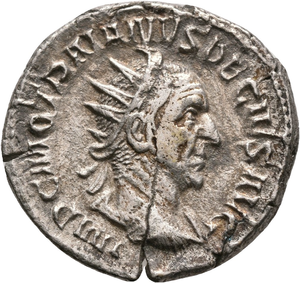 RIC IV Trajan Decius 28b Trajan Decius obverse, Bust of Trajan Decius, radiate, draped, cuirassed, right