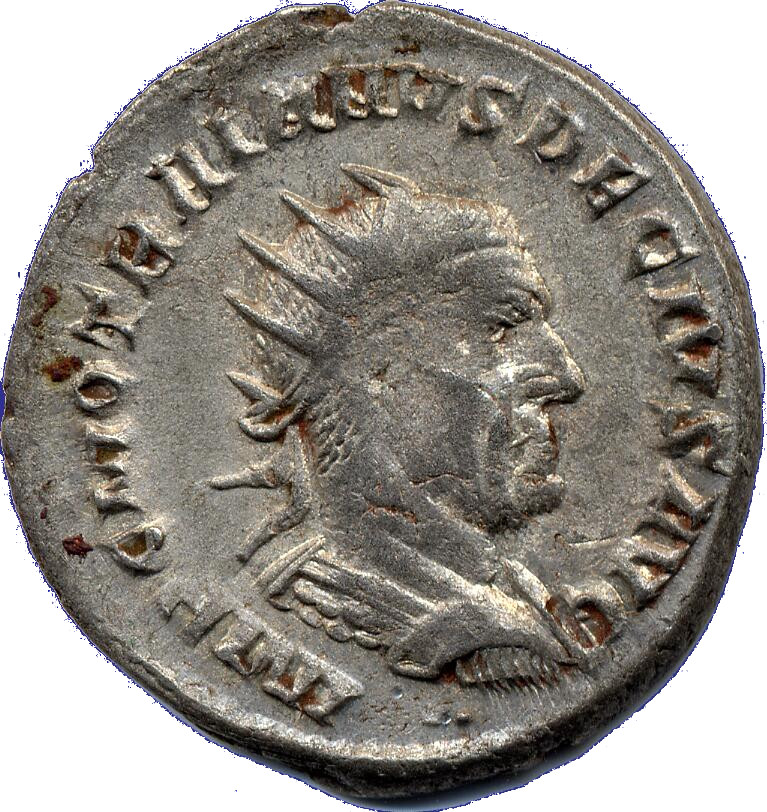 RIC IV Trajan Decius 44A Trajan Decius obverse, Bust of Trajan Decius, radiate, draped, cuirassed, right