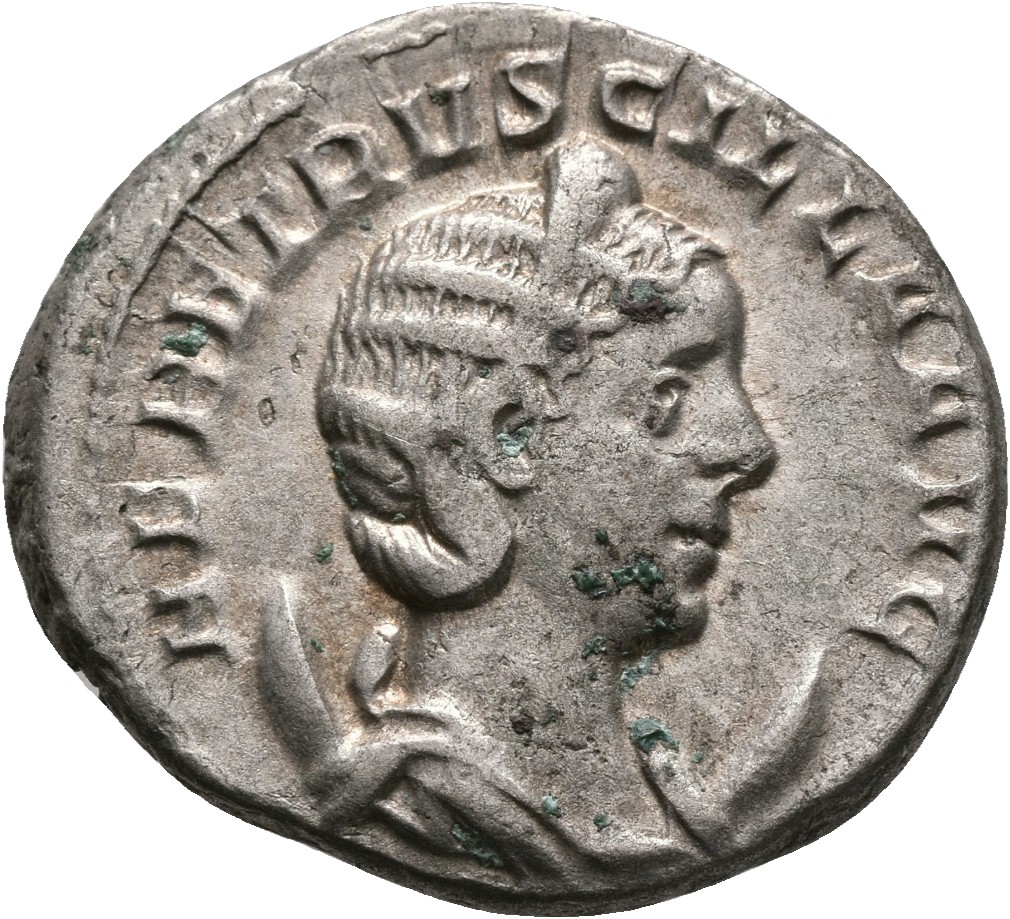 RIC IV Trajan Decius 55B Trajan Decius obverse, Bust of Herennia Etruscilla, diademed, draped, on crescent, right