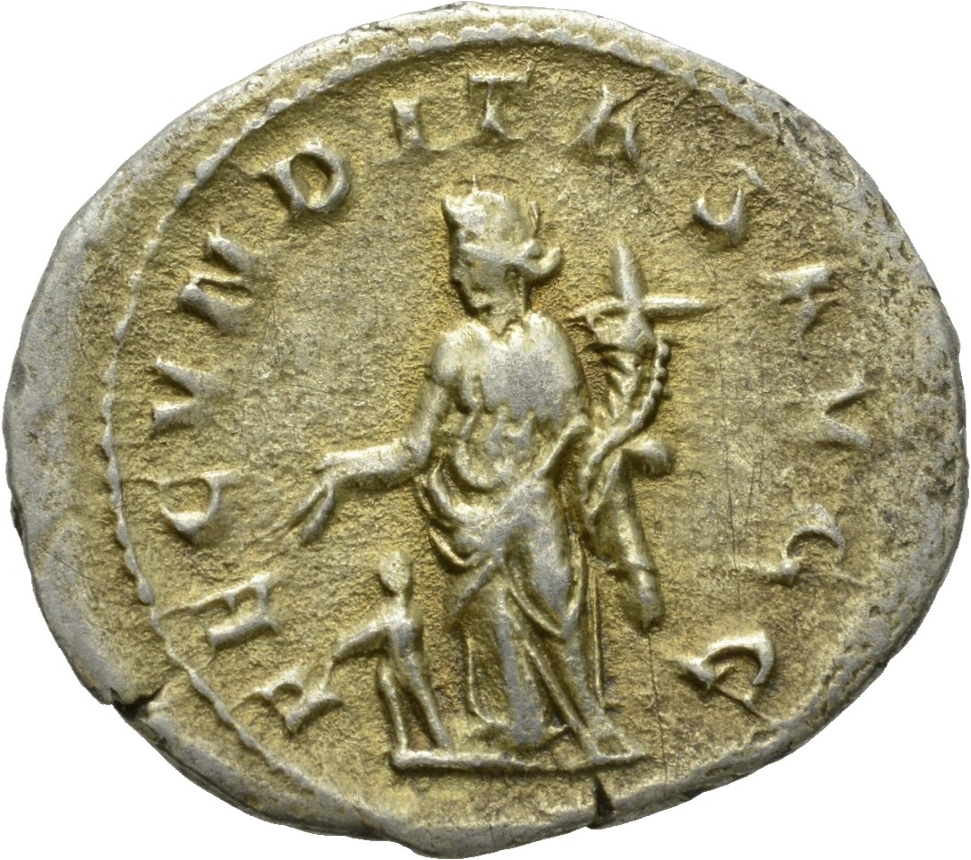 RIC IV Trajan Decius 56 Trajan Decius reverse, Fecunditas, draped, standing left, holding right hand over child standing r...