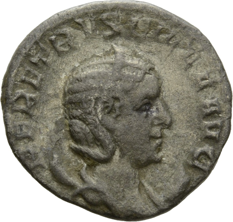 RIC IV Trajan Decius 57 Trajan Decius obverse, Bust of Herennia Etruscilla, diademed, draped, on crescent, right