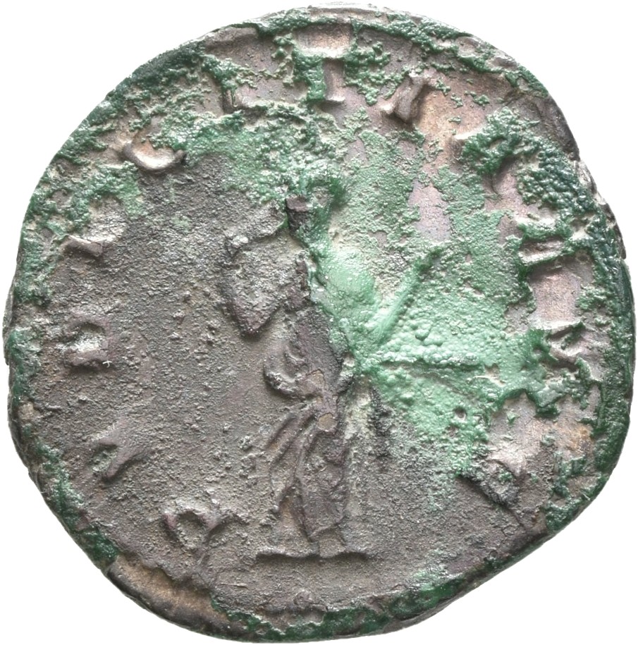 RIC IV Trajan Decius 58 Trajan Decius reverse, Pudicitia, draped, veiled, standing left, drawing veil with right hand, hol...