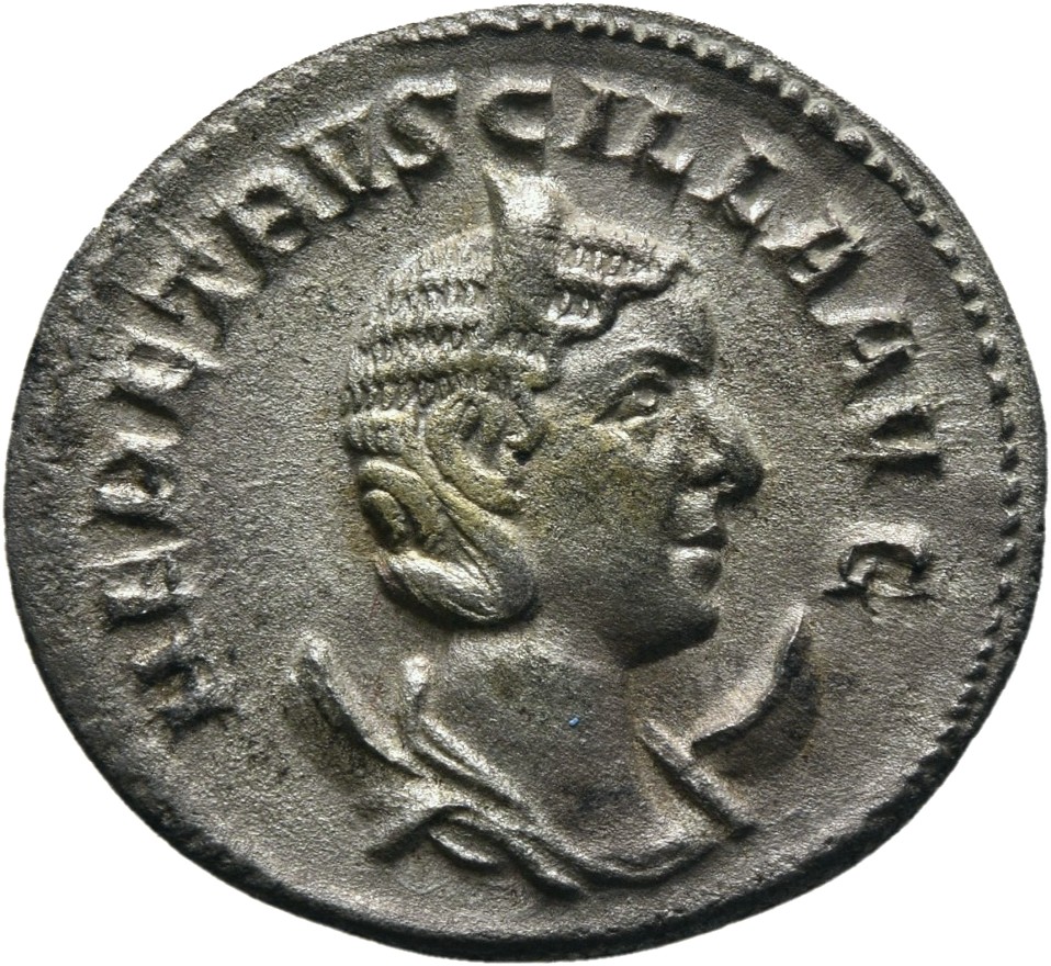 RIC IV Trajan Decius 58B Trajan Decius obverse, Bust of Herennia Etruscilla, diademed, draped, on crescent, right