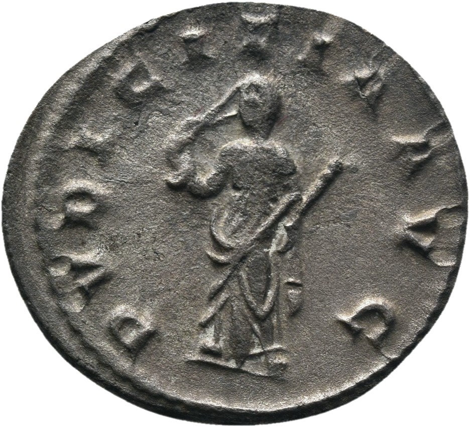 RIC IV Trajan Decius 58B Trajan Decius reverse, Pudicitia, draped, veiled, standing left, drawing veil with right hand, ho...