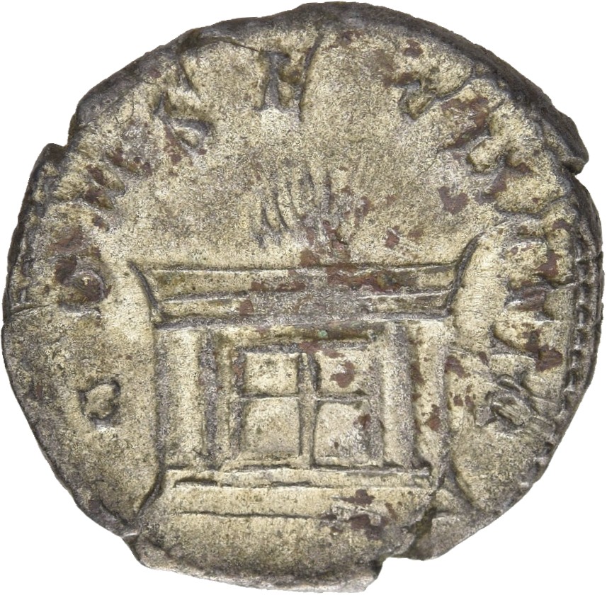 RIC IV Trajan Decius 78 Trajan Decius reverse — Rectangular altar, with four panels in front, lighted
