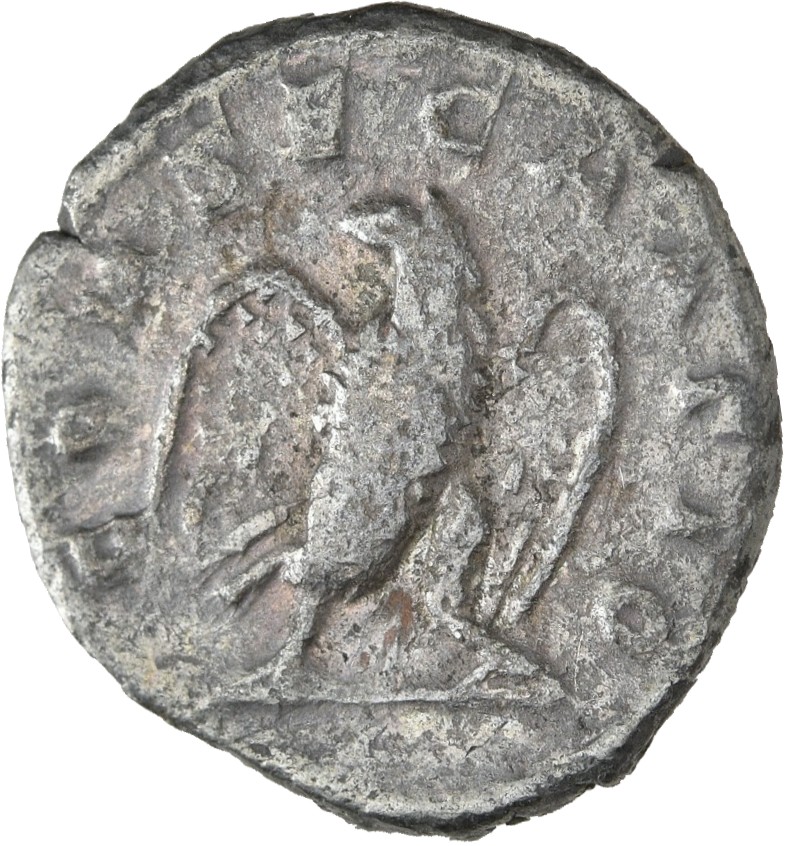 RIC IV Trajan Decius 79 Trajan Decius reverse, Eagle, with open wings, standing front on bar, head right