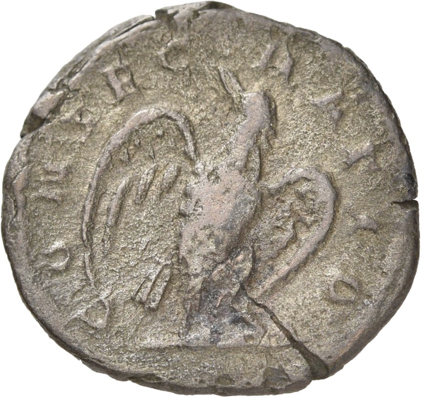 RIC IV Trajan Decius 81A Trajan Decius reverse, Eagle, with open wings, standing front on bar, head right