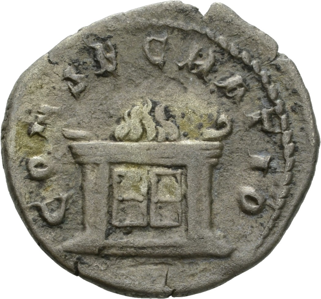 RIC IV Trajan Decius 82B Trajan Decius reverse, Rectangular altar, with four panels in front, lighted