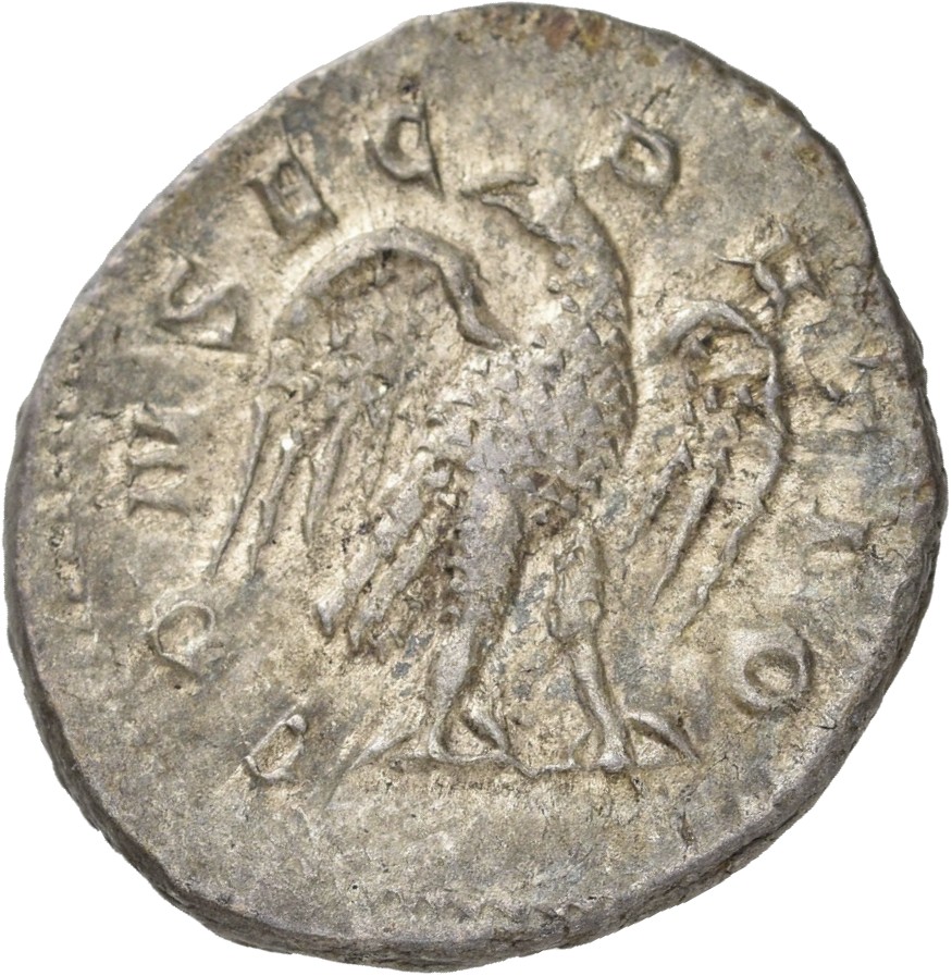 RIC IV Trajan Decius 85B Trajan Decius reverse, Eagle, with open wings, standing front on bar, head right