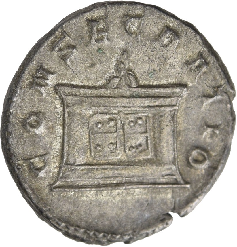 RIC IV Trajan Decius 86B Trajan Decius reverse — Rectangular altar, with four panels in front, lighted