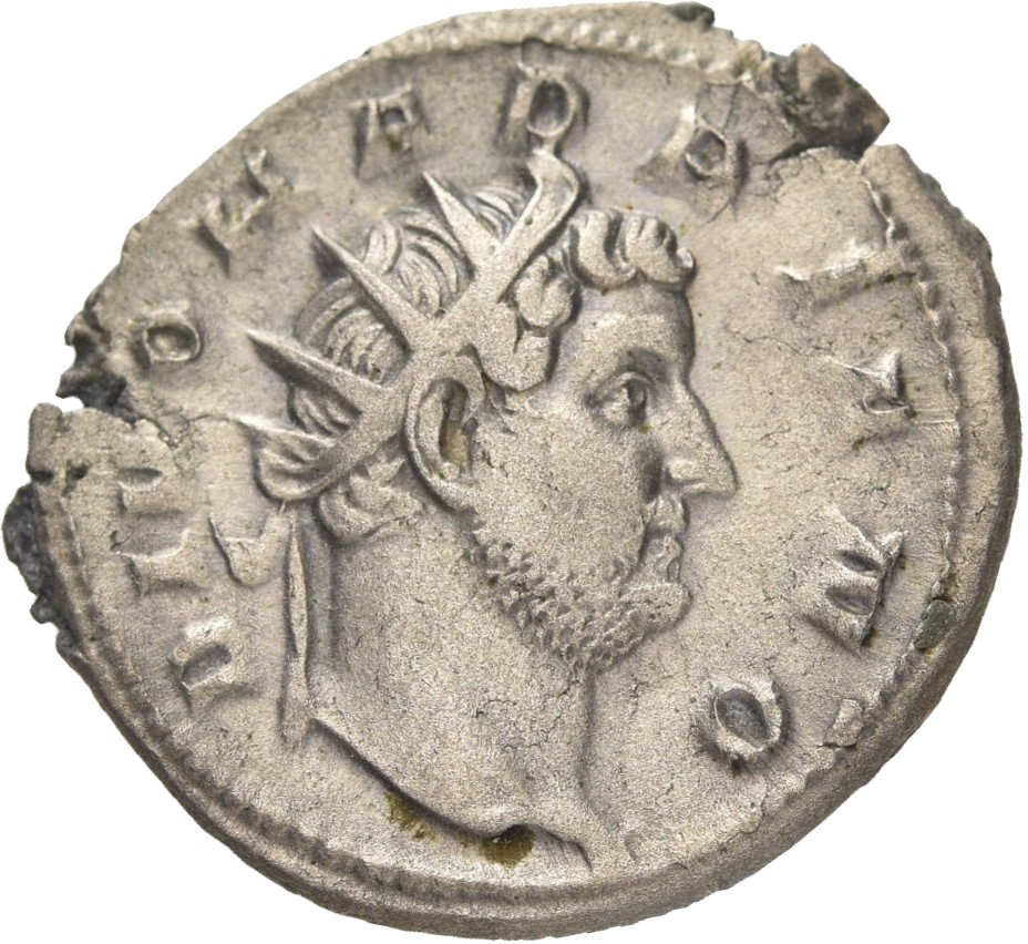 RIC IV Trajan Decius 87 Trajan Decius obverse, Head of Divus Hadrianus, radiate, right