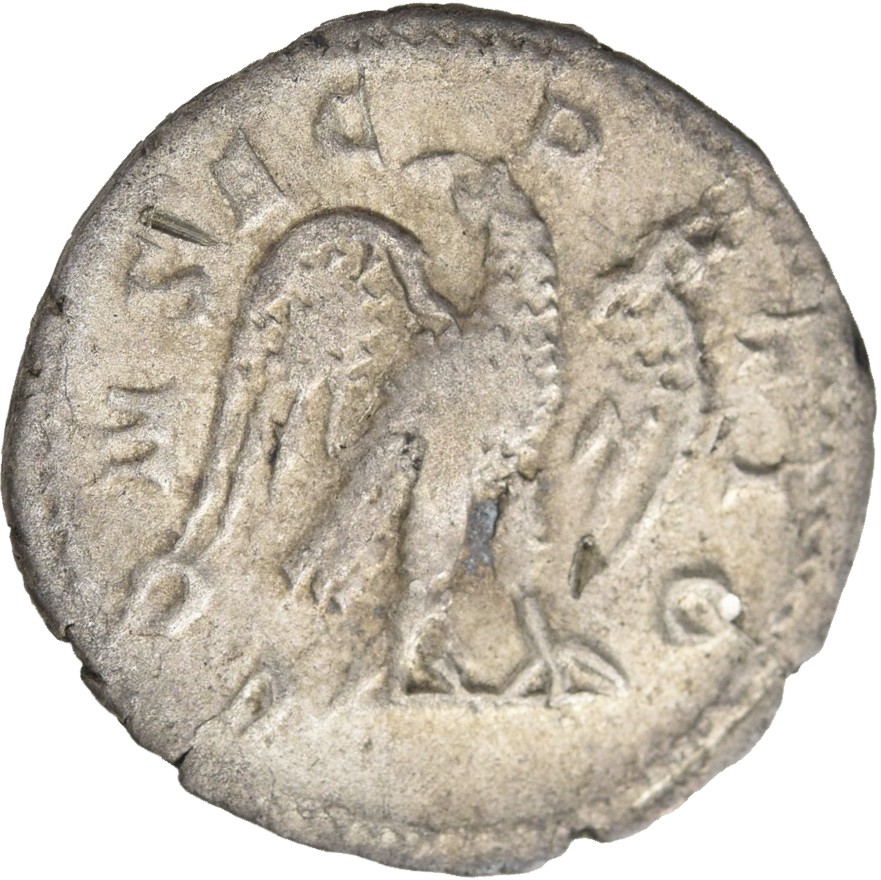 RIC IV Trajan Decius 87 Trajan Decius reverse, Eagle, with open wings, standing front on bar, head right