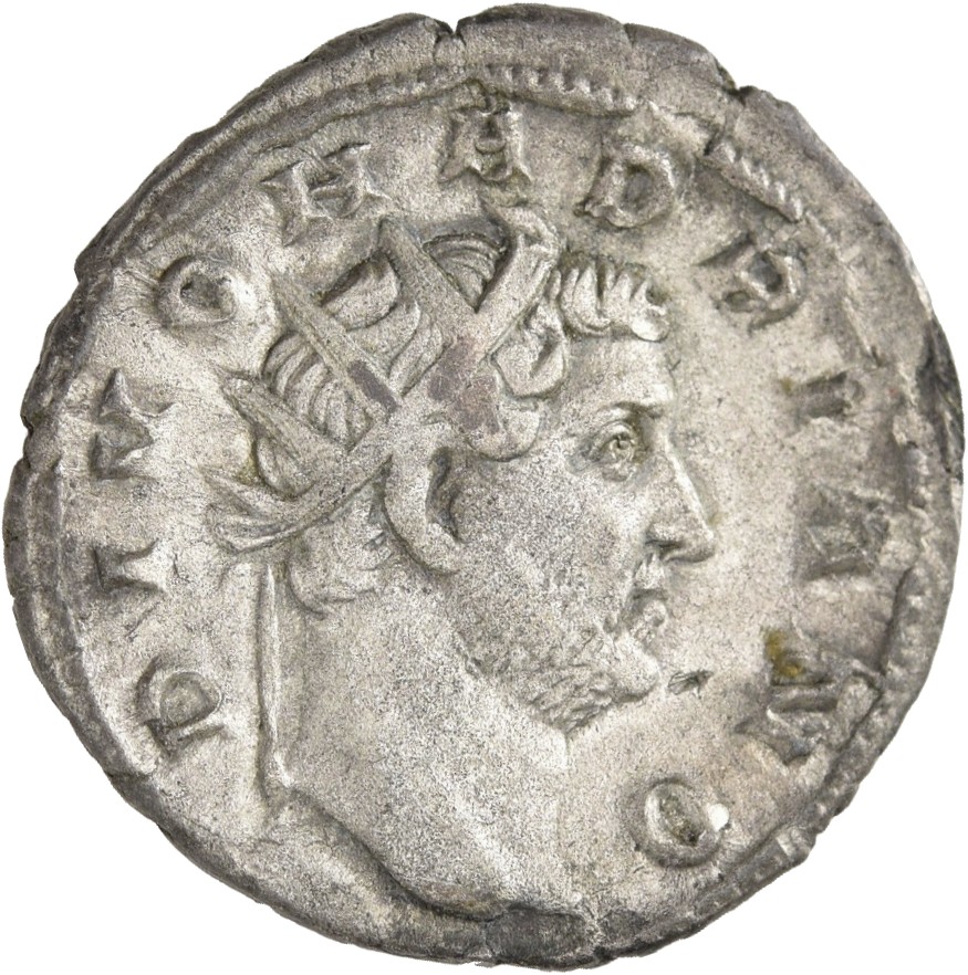 RIC IV Trajan Decius 87 Trajan Decius obverse — Head of Divus Hadrianus, radiate, right